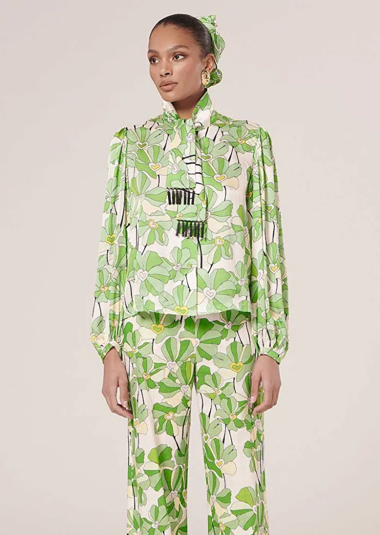 TARA JARMON Toxane Green Floral Printed Top Store