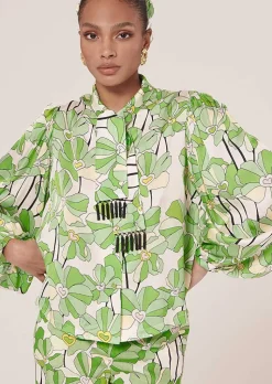 TARA JARMON Toxane Green Floral Printed Top Store