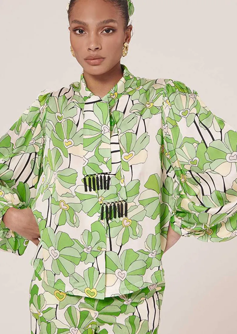 TARA JARMON Toxane Green Floral Printed Top Store