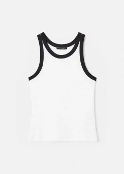 TARA JARMON Trish Black And White Ribbed Jersey T-Shirt Clearance