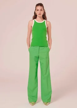 TARA JARMON Trish Green And White Ribbed Jersey Top Clearance