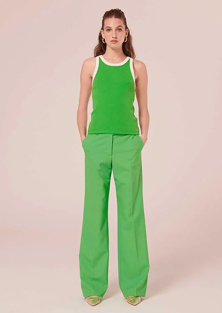TARA JARMON Trish Green And White Ribbed Jersey Top Clearance