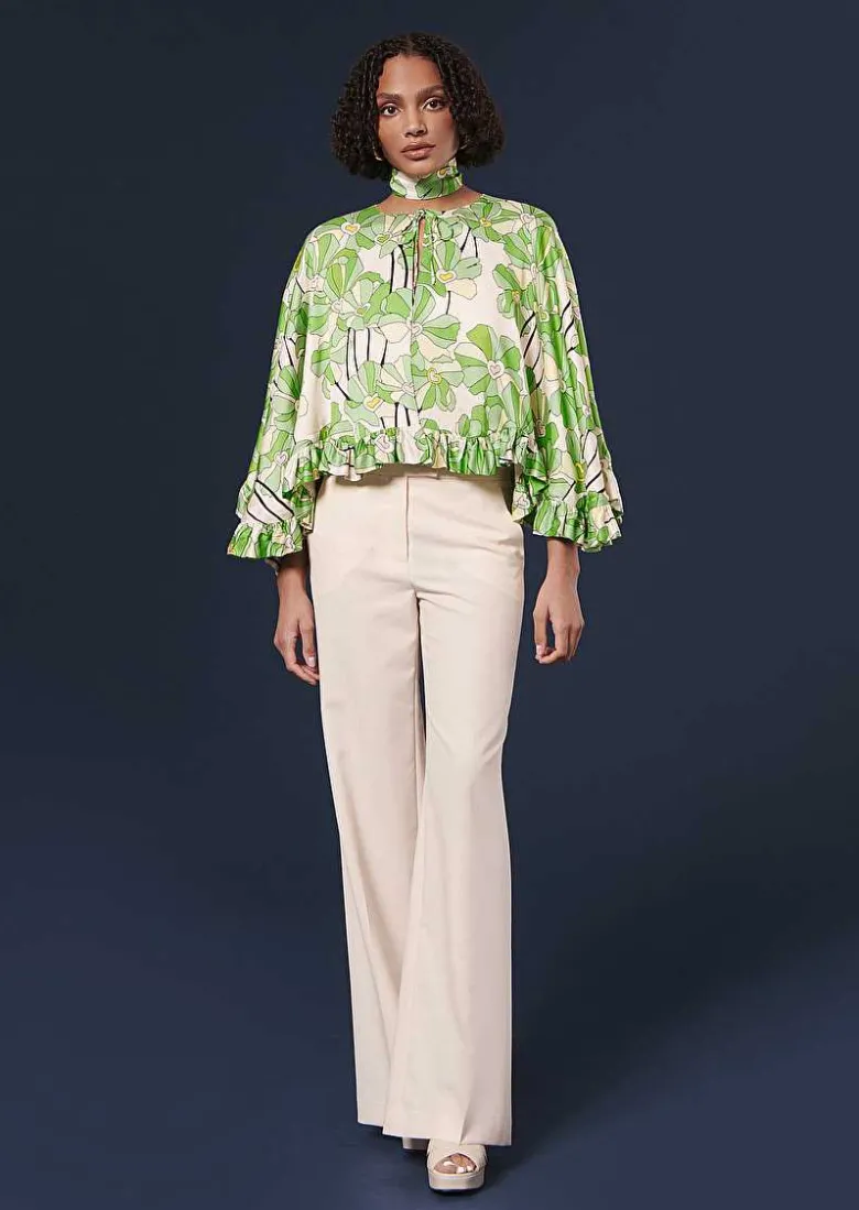 TARA JARMON Verona Green Floral Printed Cape Outlet