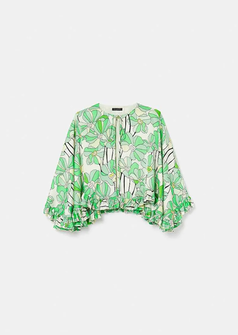 TARA JARMON Verona Green Floral Printed Cape Outlet