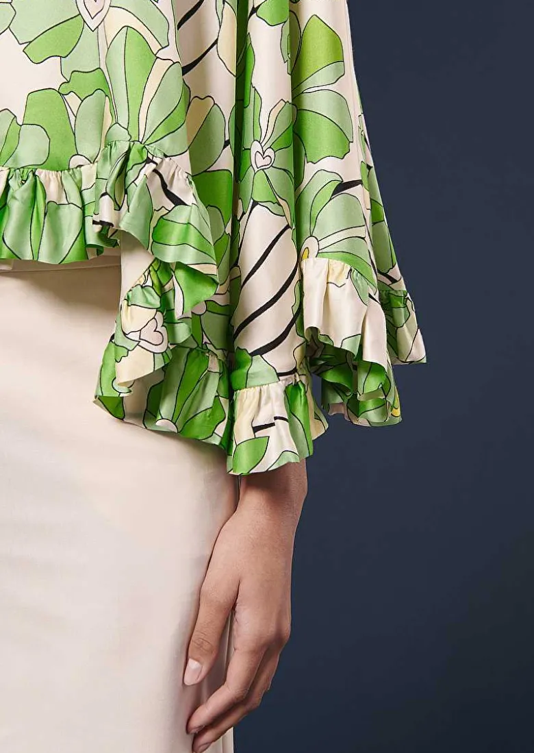 TARA JARMON Verona Green Floral Printed Cape Outlet