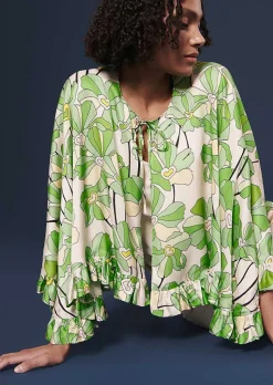 TARA JARMON Verona Green Floral Printed Cape Outlet