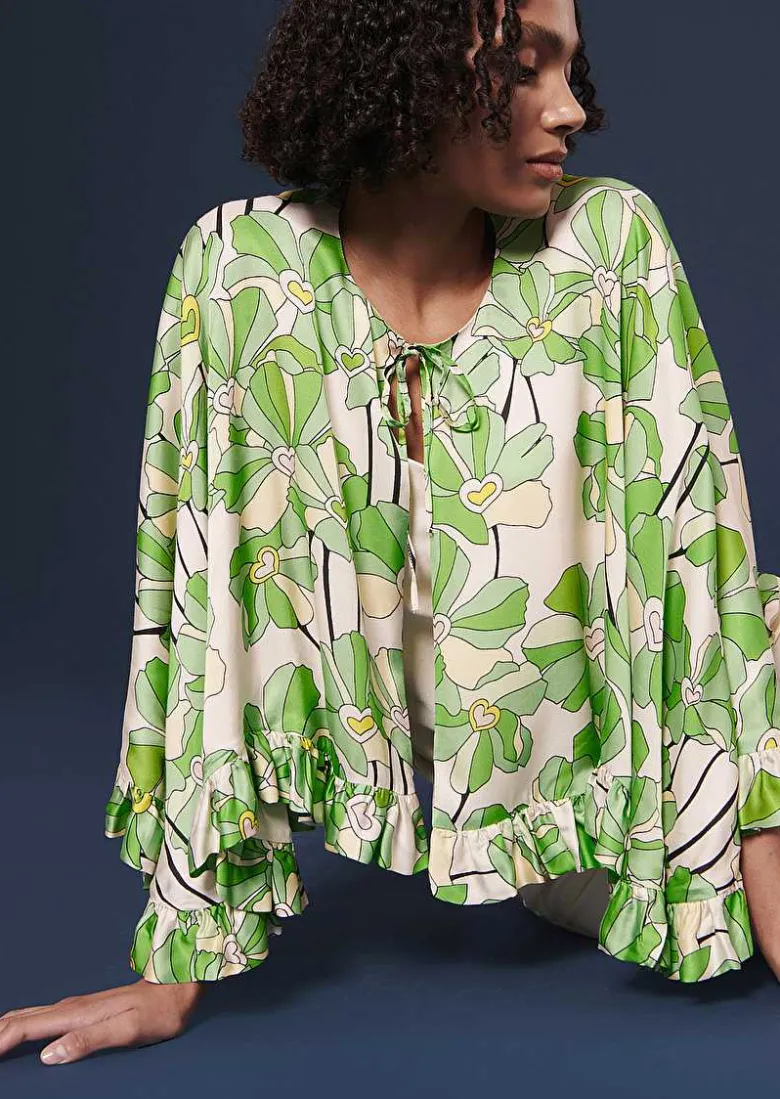 TARA JARMON Verona Green Floral Printed Cape Outlet