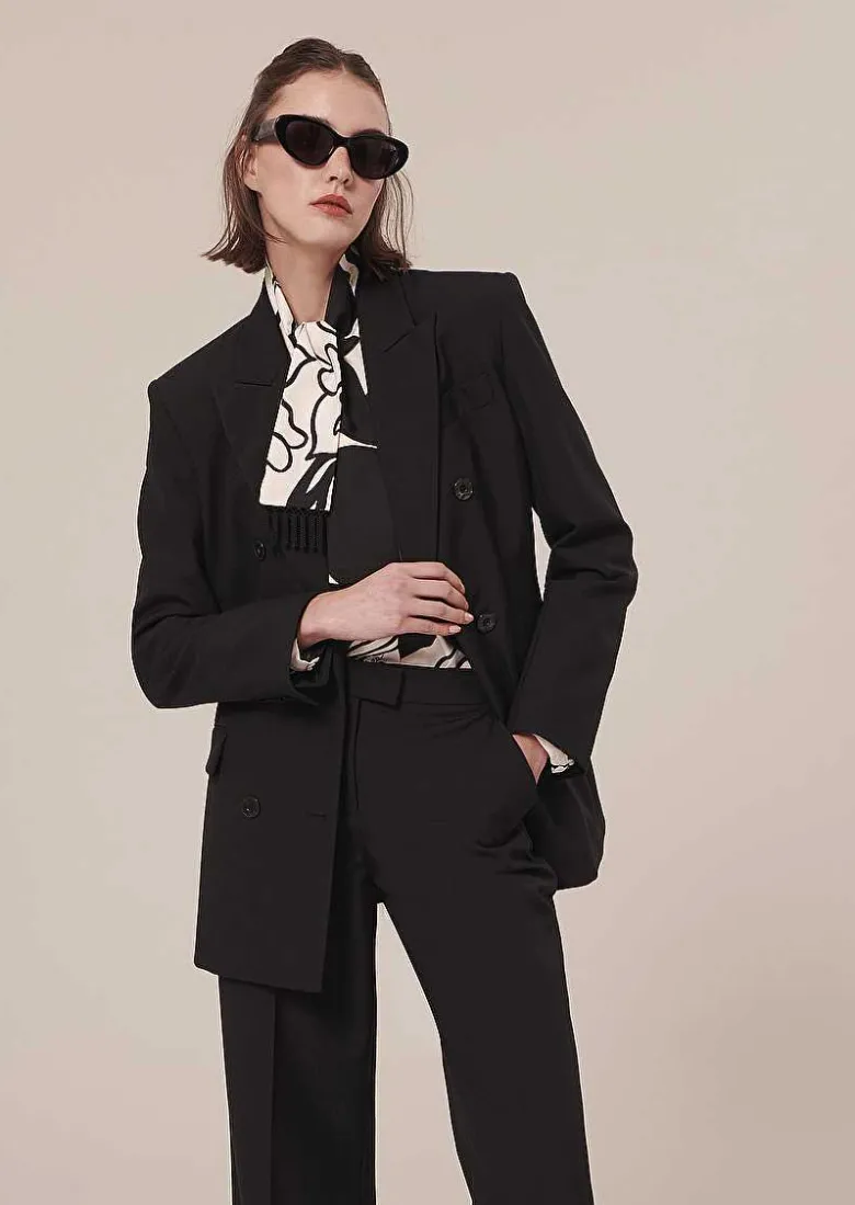 TARA JARMON Viola Black Cold Wool Suit Jacket Fashion