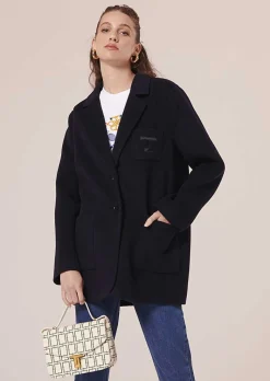 TARA JARMON Virgilio Midnight Blue Double-Sided Wool Jacket Store