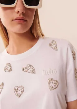 TARA JARMON White Taralove T-Shirt In Embroidered Cotton Shop